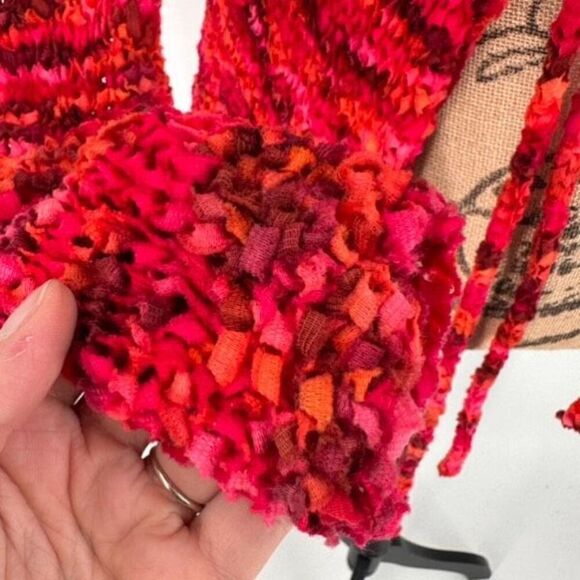 Hand Knit Handmade Loose Knit Colorful Front Tie Cardigan Boho Hippie Y2K Medium - Picture 6 of 12